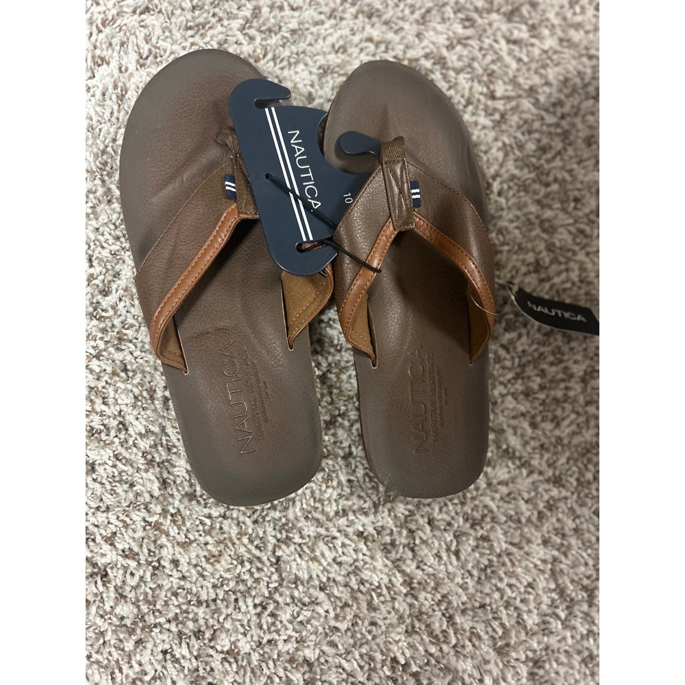 Nautica Mens Adam 5 Flip Flop Sandals Brown Tan CG4881 Size 10 NEW